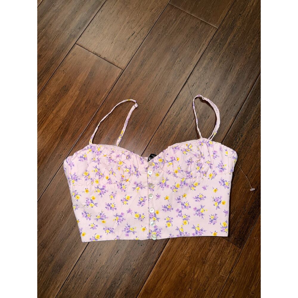 Womens Zara Printed Linen Blend Crop Top Small